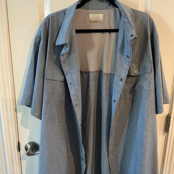 Ocean + Coast Short Short Sleeve Button Down Shirt - XXL - Bison Blue Heather - Picture 7 of 9